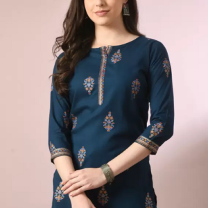 Casual Regular Sleeves Printed Women Blue Top (Size M)