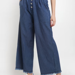 Womens Crepe Self Design Palazzo Pants    (SIZE-L) (COLOR-BLUE)