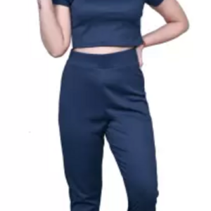 Women Top Chinos Co-ords Set (Color Navy Blue) (Size L)