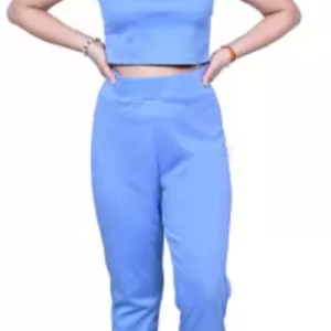 Women Top Chinos Co-ords Set (Color Sky Blue) (Size M)