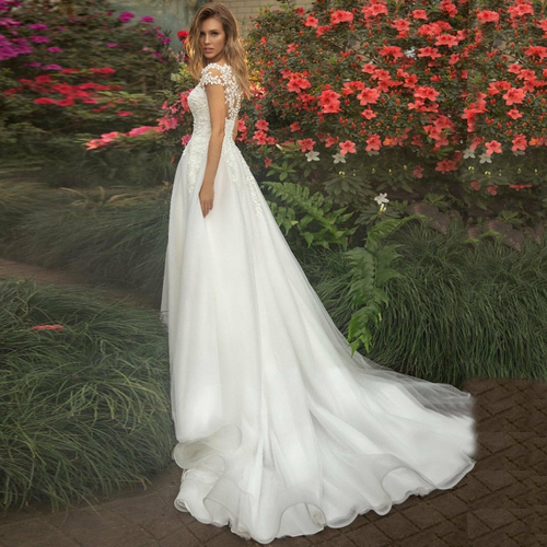 Wedding Dresses Vertigo De Novia Short Sleeves Scoop Neck Illusion - Image 4