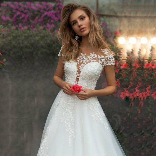 Wedding Dresses Vertigo De Novia Short Sleeves Scoop Neck Illusion - Image 2
