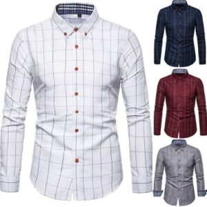 Mens Designer Slim Fit Dress Shirts Turn-down Collar Long Sleeved