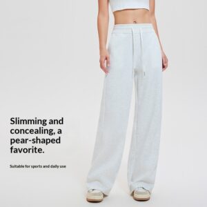Womens Sporty Straight-Leg Pants Spring Summer High-Waisted Drawstring