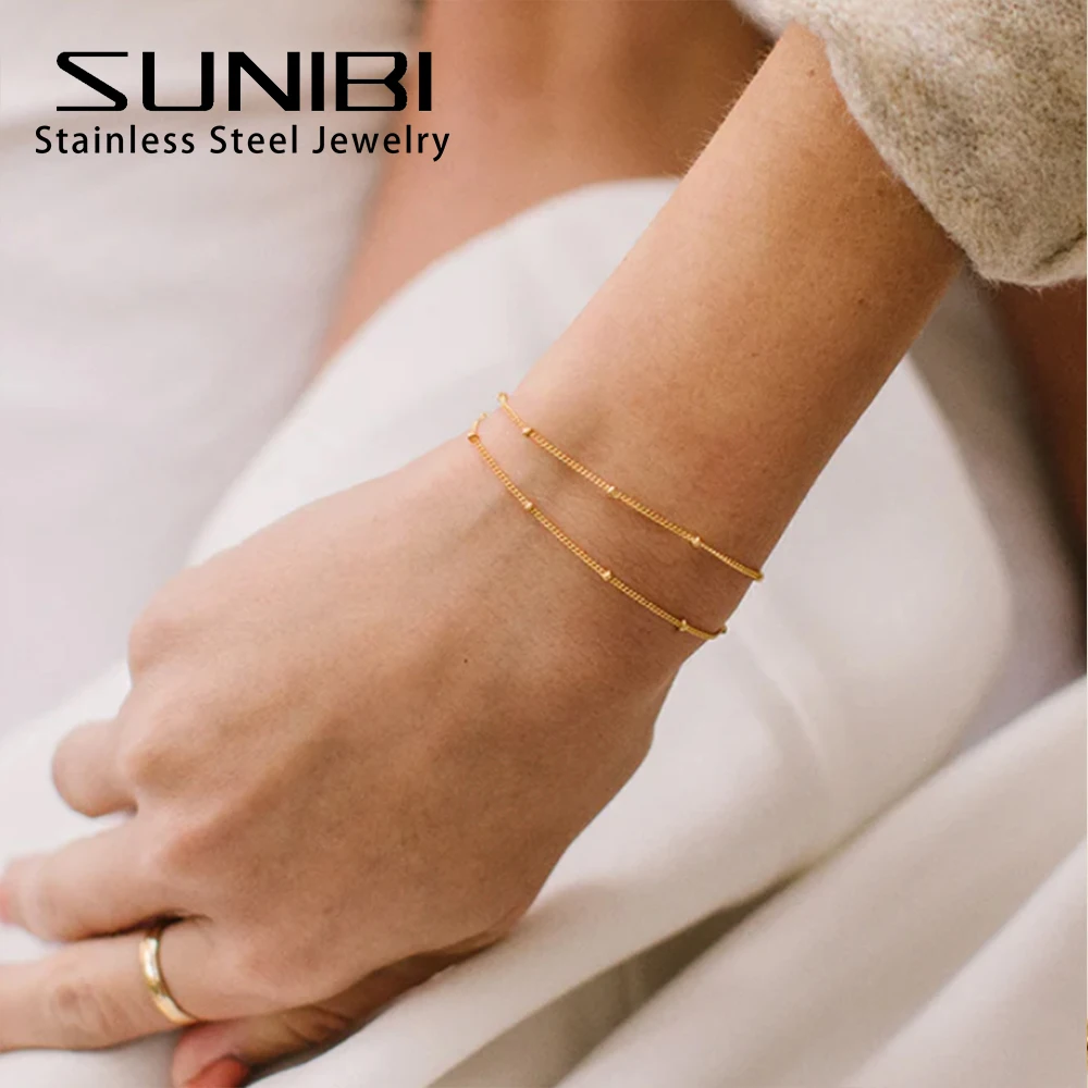 Layered Stainless Steel Bracelet for Women Gold Color Minimalism Multilayer Classic Bead Chain Bracelet Jewelry Wholesale - Image 2
