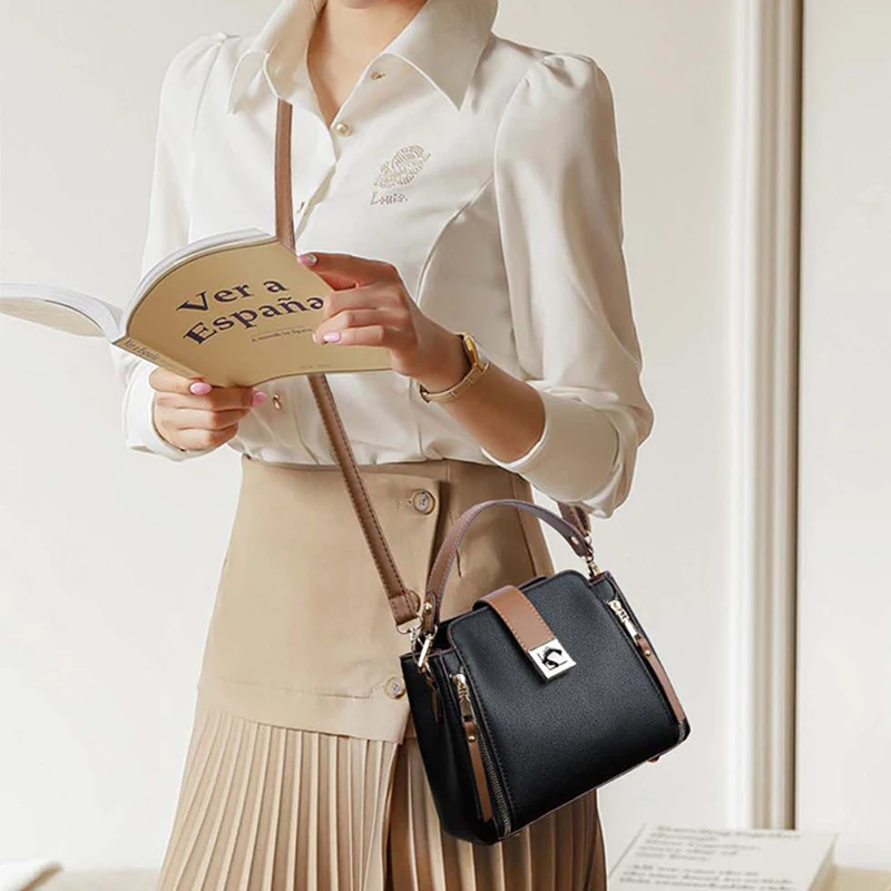 Small Bucket Shoulder Bags For Women Luxury Designer PU Leather Messenger Crossbody Bags Ladies Casual Solid Color Purse Handbag - Image 6