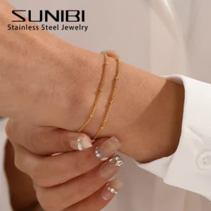 Layered Stainless Steel Bracelet for Women Gold Color Minimalism Multilayer Classic Bead Chain Bracelet Jewelry Wholesale