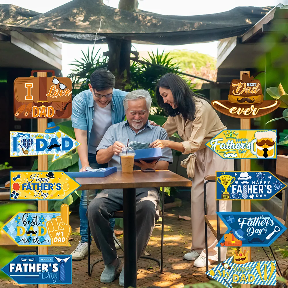 10PCS Father's Day Decor Lawn Stake Signs Paper Directional Signs Party Family Gathering Supplies for Celebrating Father's Day - Image 3