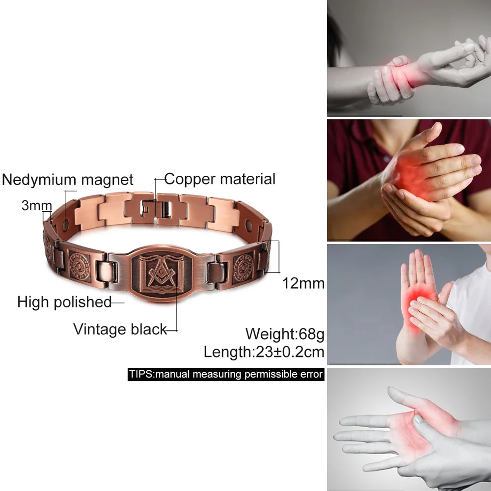 Cross Magnetic Bracelet Copper Energy 12mm Wristband Magnetic Bracelet Men Chain Link Vintage Masonic Ethnic Tribal Jewelry Men - Image 2