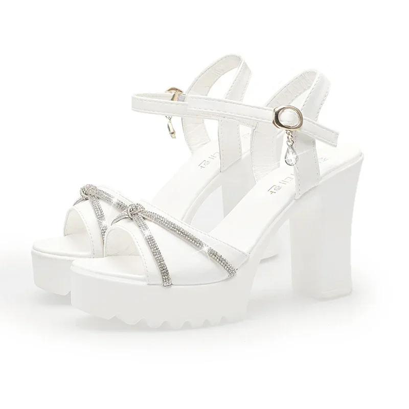 Sandals for Women Summer 2025 Block Heel Ladies Shoes Wedge with Platform Waterproof Footwear Chunky Super-high Beige - Image 8