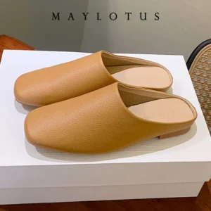 New Summer Women Mules for Women Round Toe Low Heel Shoes Cover Toe Slingback Slippers