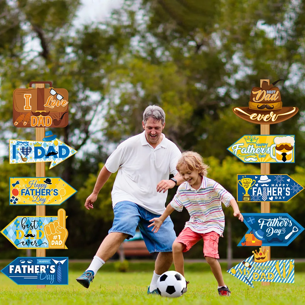 10PCS Father's Day Decor Lawn Stake Signs Paper Directional Signs Party Family Gathering Supplies for Celebrating Father's Day - Image 2