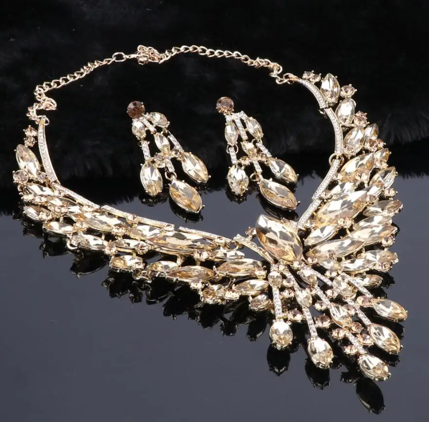 Crystal Bridal Jewelry Sets Wedding Party Costume Accessory Indian Necklace Earrings Set for Bride GorgeousJewellery Sets Women - Image 9