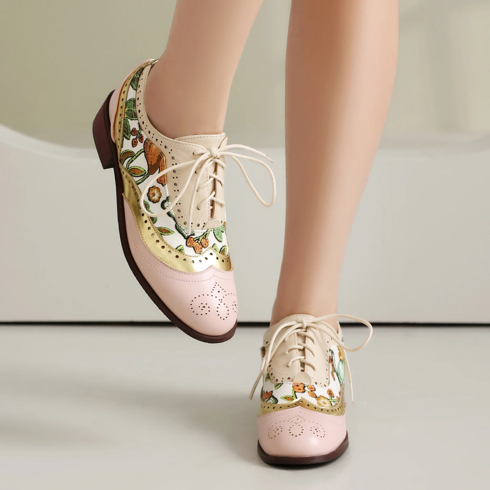 EAGSITY Print oxford shoes women pointed toe brogue shoes chunky Heel outdoor leisure walking sneaker footwear - Image 3
