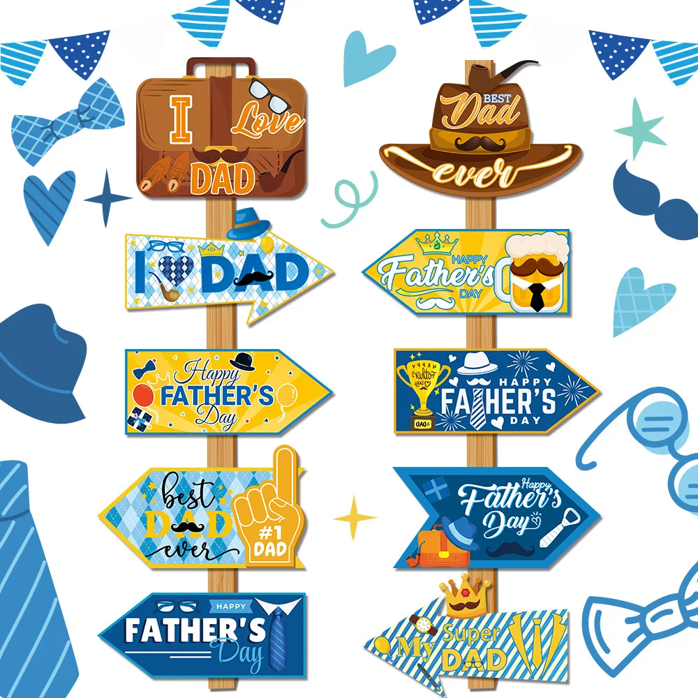 10PCS Father's Day Decor Lawn Stake Signs Paper Directional Signs Party Family Gathering Supplies for Celebrating Father's Day - Image 5