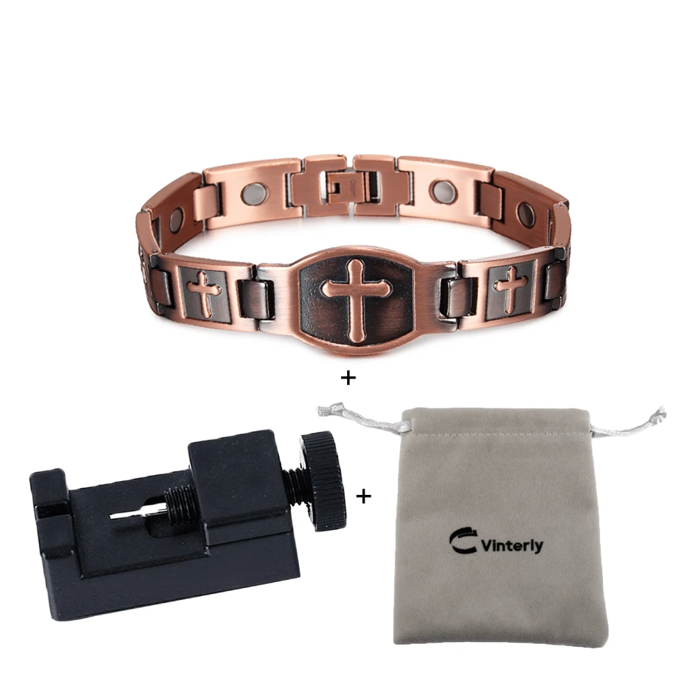 Cross Magnetic Bracelet Copper Energy 12mm Wristband Magnetic Bracelet Men Chain Link Vintage Masonic Ethnic Tribal Jewelry Men - Image 10