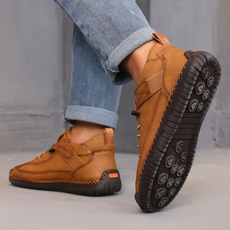 Boots Mid Top for Women British Style Retro Anti Slip Workwear Shoes Handmade Leather Loafers Casual Soft Soled Women Nude Boots - Image 2
