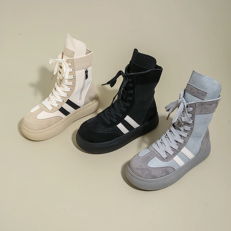 Sports and Leisure Shoes for Women 2025 New Fashionable High Top Shoes Flat Bottomed Lightweight and Comfortable Work Boots - Image 5