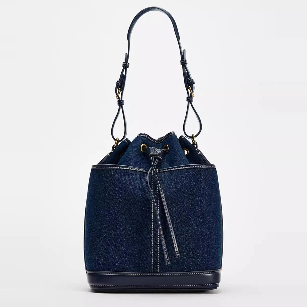 Fashion Denim Bucket Bags for Women Luxury Designer Handbags High Quality Canvas Shoulder Bag 2025 New Drawstring Women's Bag - Image 7