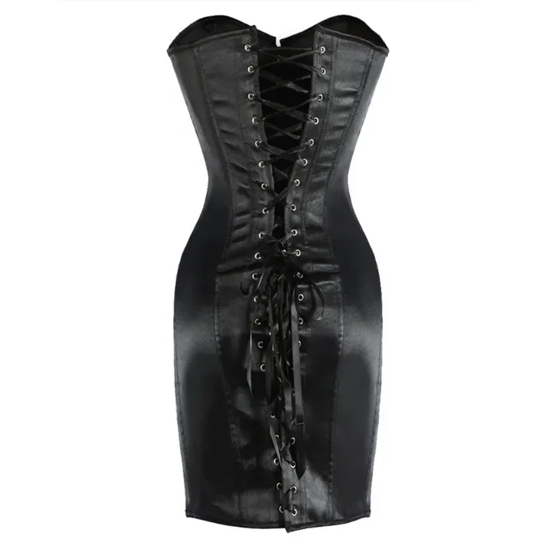 Women Overbust Corset Satin Lace Up Long Torso Bustier Top Sexy Waist Slimming Body Shaper Gothic Corsetto Plus Size Korsett - Image 4