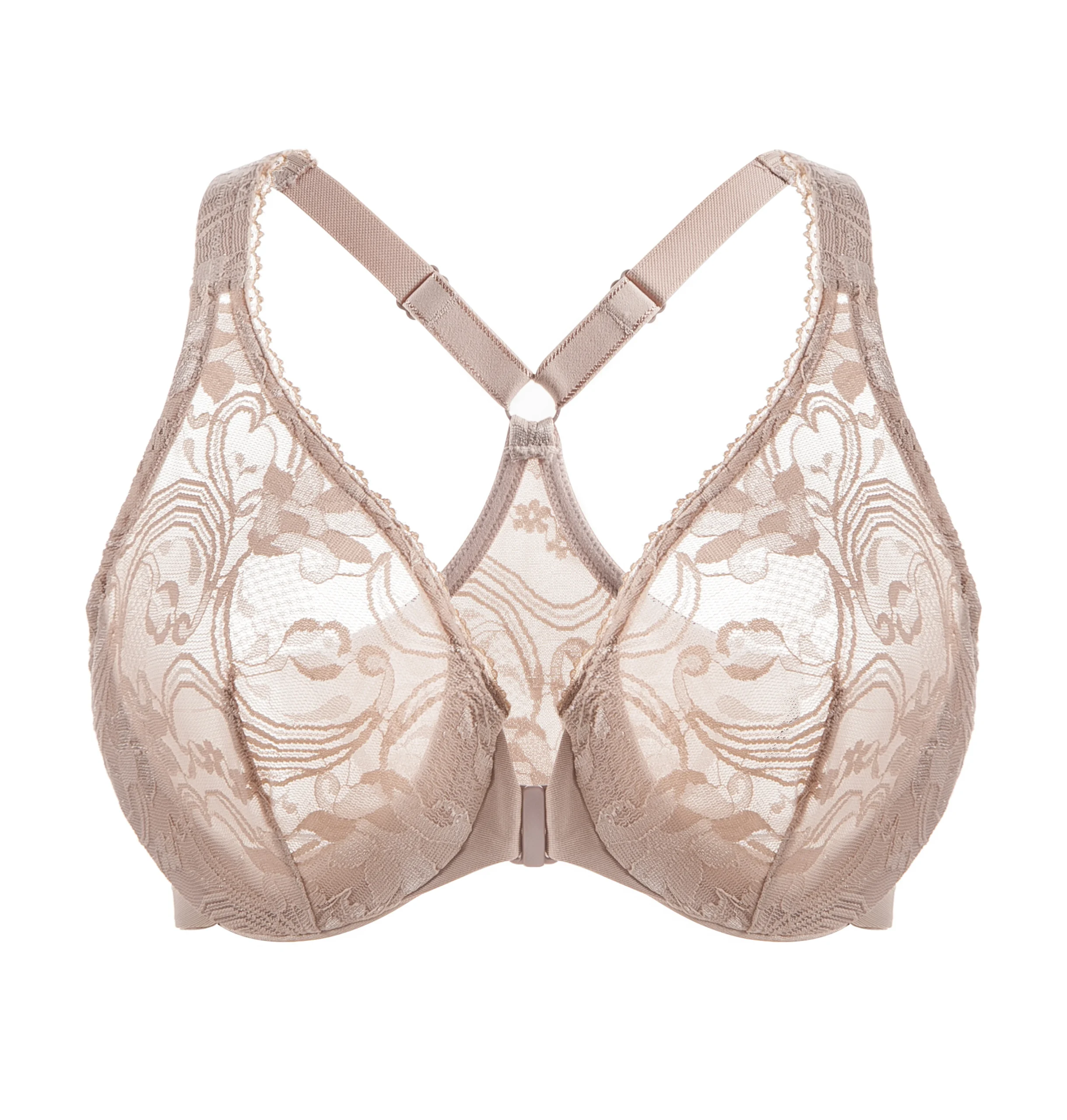 Plus Racerback Lace Underwire Front Closure Bra