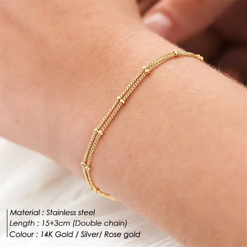 Layered Stainless Steel Bracelet for Women Gold Color Minimalism Multilayer Classic Bead Chain Bracelet Jewelry Wholesale - Image 10