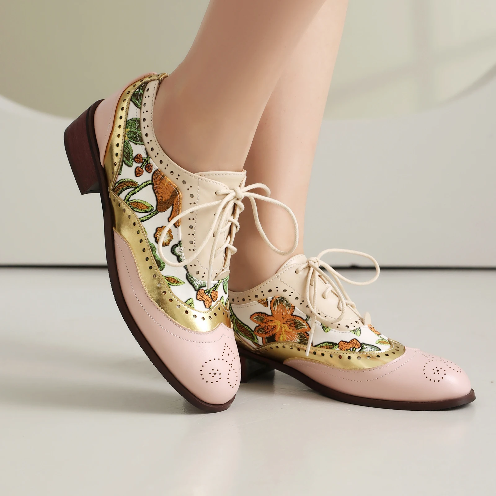 EAGSITY Print oxford shoes women pointed toe brogue shoes chunky Heel outdoor leisure walking sneaker footwear - Image 5