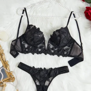 Floral Valentine Charming Brief Panty Underwear Sexy Nighty Fancy V Underwear Brief Set for Lady