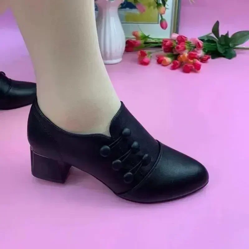 Women's Boots 2025 New Casual Leather Shoes for Women Comfort Office Low Boots Pointed Toe Ladies High Heels Red Wedding Shoes - Image 2
