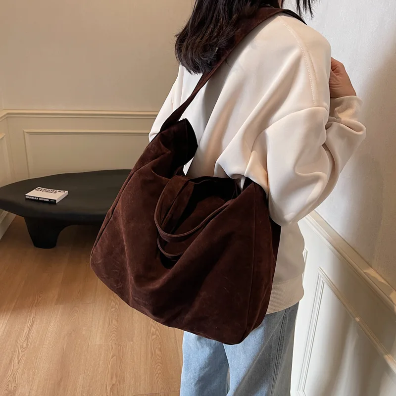 Women's Tote Bags 2025 New Fashion Suede Vintage Large Shoulder Crossbody Bag for Woman Korean Female Student Bookbag Handbags - Image 8