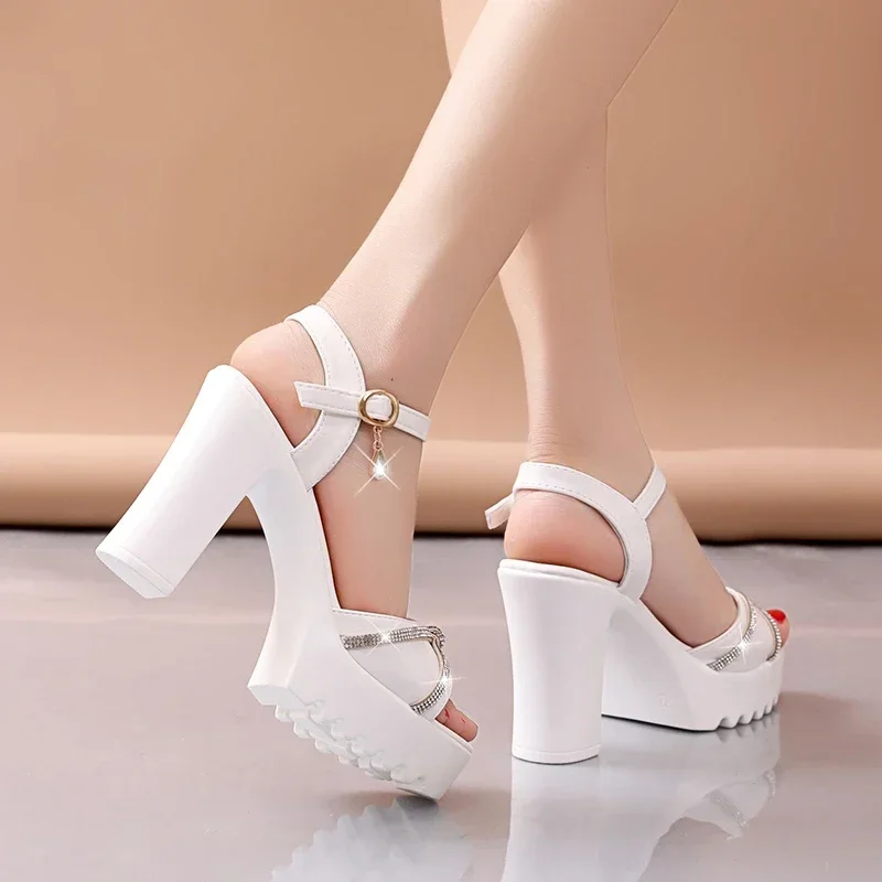Sandals for Women Summer 2025 Block Heel Ladies Shoes Wedge with Platform Waterproof Footwear Chunky Super-high Beige - Image 6