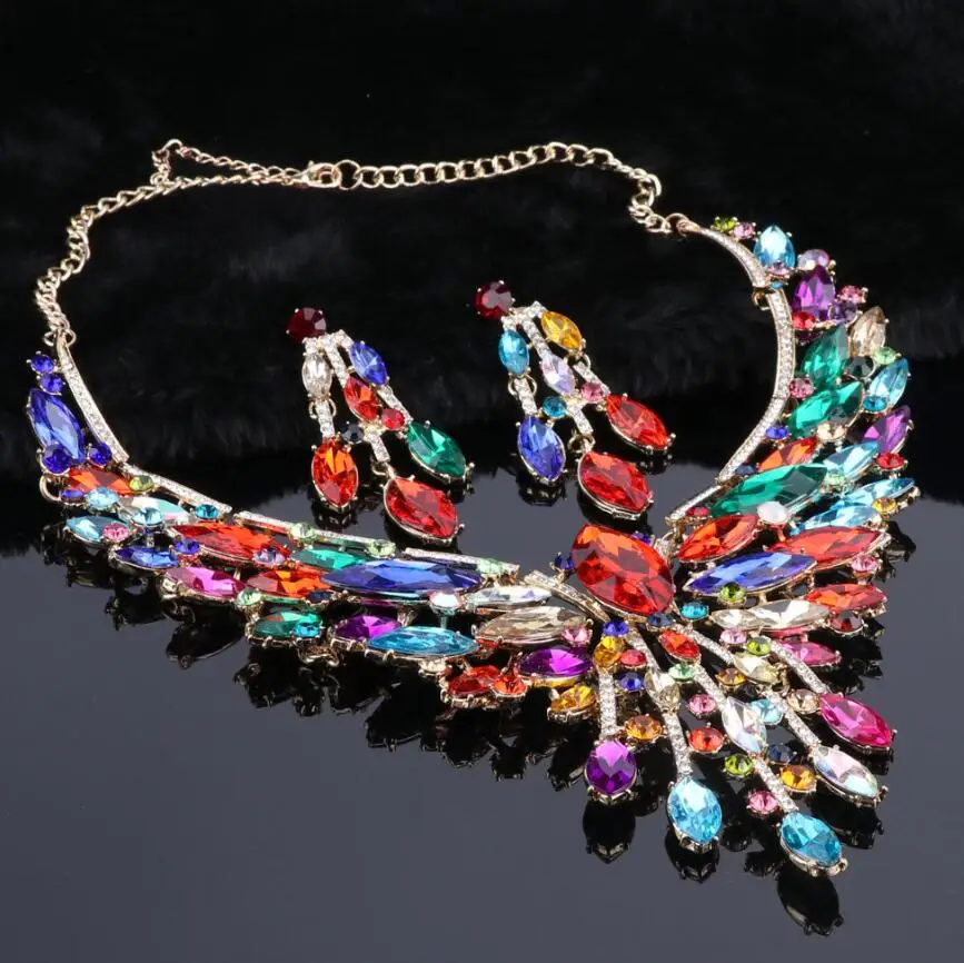 Crystal Bridal Jewelry Sets Wedding Party Costume Accessory Indian Necklace Earrings Set for Bride GorgeousJewellery Sets Women - Image 10