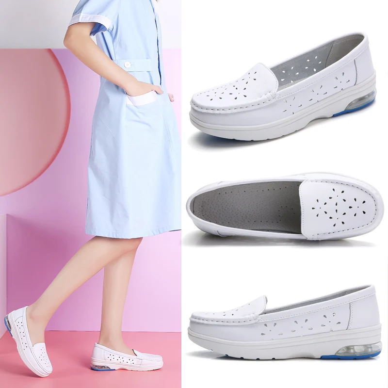 Women Work Shoes Comfortable for Work White Wedge Soft Sole Non-slip Caring Comfortable Nurse Mother Casual Platform Shoes - Image 2