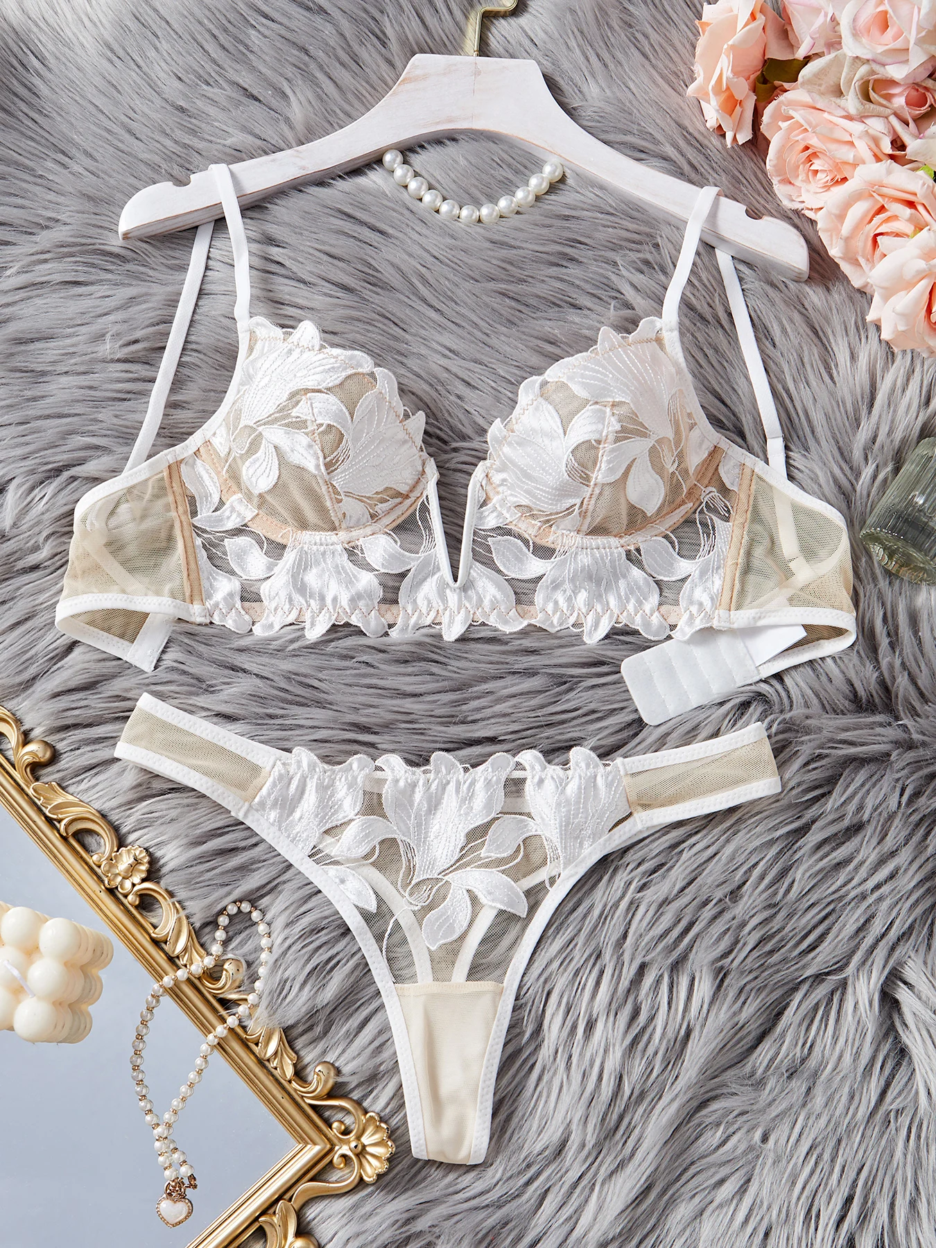 Floral Valentine Charming Brief Panty Underwear Sexy Nighty Fancy V Underwear Brief Set for Lady - Image 11