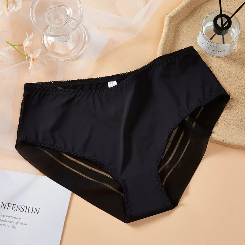 Women Mid Waist Panties Sexy Transparent Elastic Underwear Ladies Seamless Thin Briefs Female Breathable Mesh Lingerie Briefs