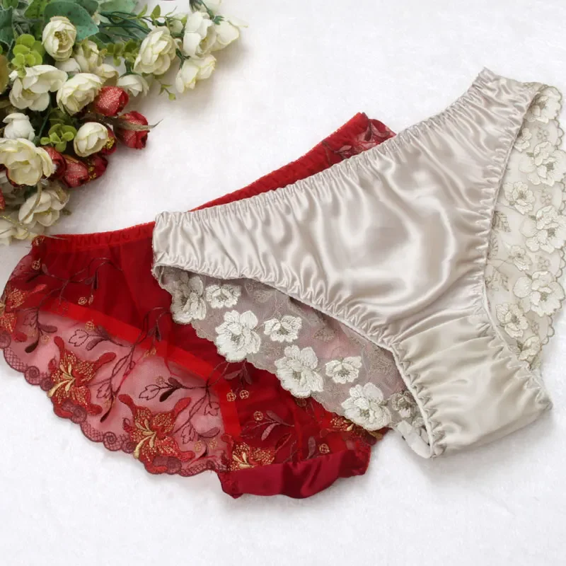 SILK women Sexy PANTIES 100% Natural silk Lace Beriefs Seamless Sexy underwear lingerie calcinha briefs underwear culotte 2018