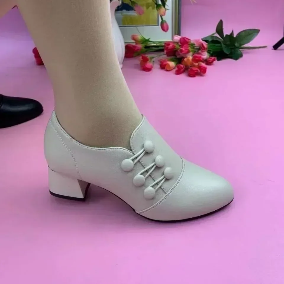 Women's Boots 2025 New Casual Leather Shoes for Women Comfort Office Low Boots Pointed Toe Ladies High Heels Red Wedding Shoes - Image 3