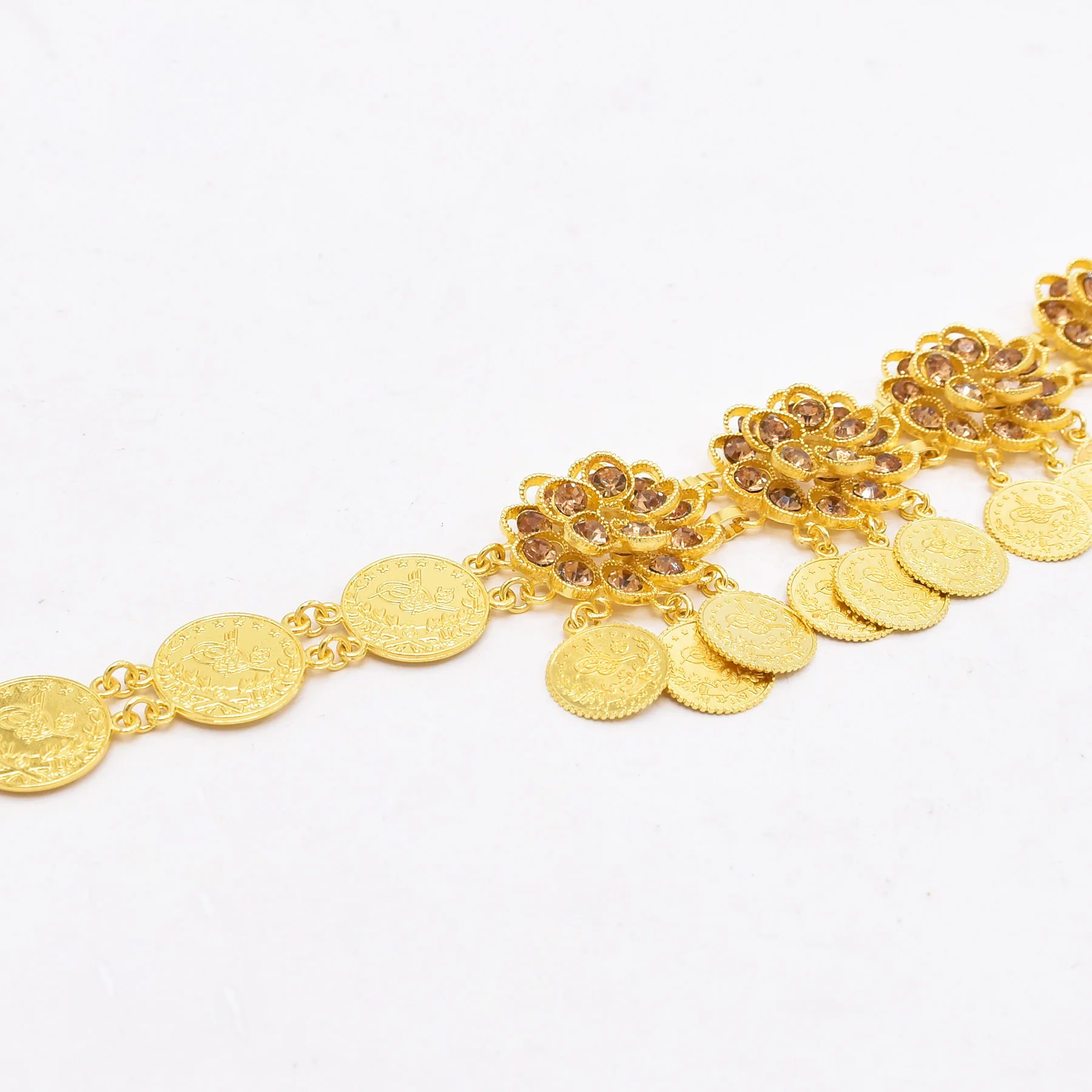 Trendy Rhinestone Flower Waist Chain For Women Gold Plated Coins Tassel Body Belt Ethnic Tribal Jewelry Afghan Kurdish Accessory - Image 4