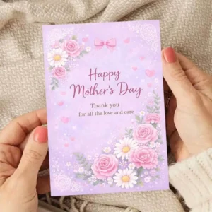 1 Mother's Day flower greeting card, designed with pink roses and daisies, suitable for mothers to celebrate their anniversary
