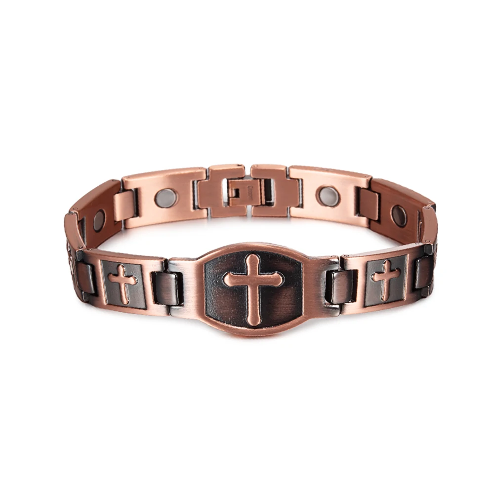 Cross Magnetic Bracelet Copper Energy 12mm Wristband Magnetic Bracelet Men Chain Link Vintage Masonic Ethnic Tribal Jewelry Men - Image 16