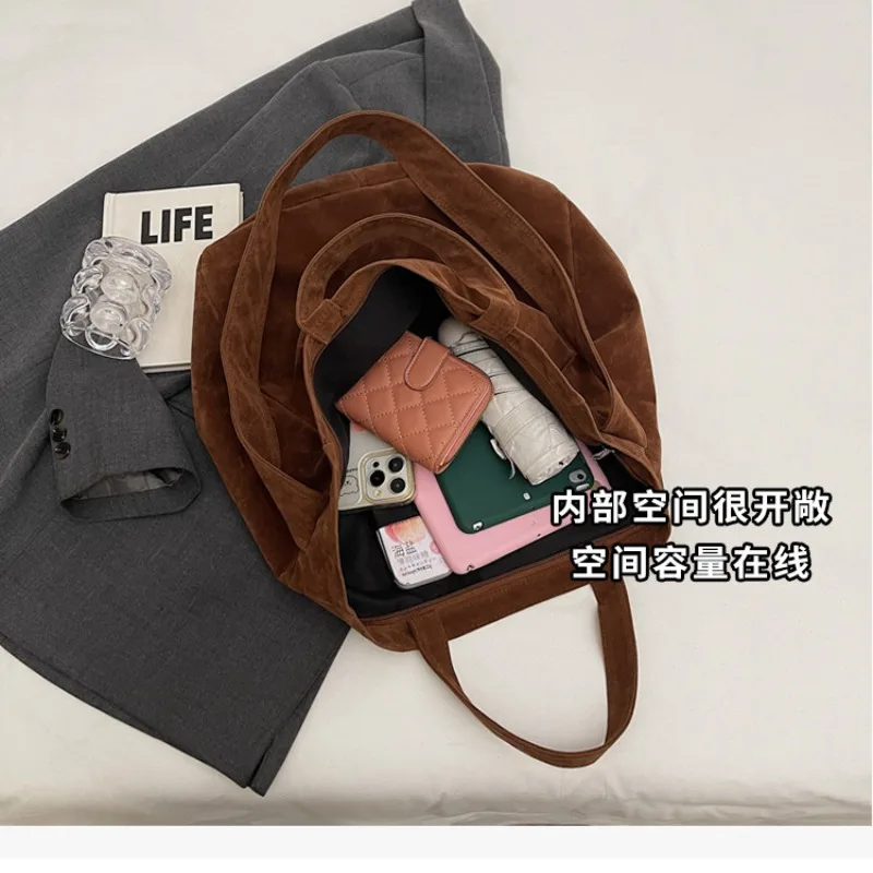 Women's Tote Bags 2025 New Fashion Suede Vintage Large Shoulder Crossbody Bag for Woman Korean Female Student Bookbag Handbags - Image 6