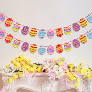 Easter Decorations Colorful Easter Egg Garland Kit Happy Easter Party Decorations Hanging Easter Egg Paper Cutout for Easter