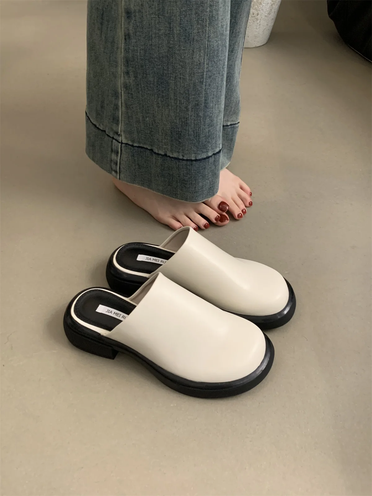 Mules For Women 2026 Cover Toe Ladies' Slippers Loafers Luxury Slides Mid Heel Spring Summer New Driving Closed Toe Half Slipper - Image 5