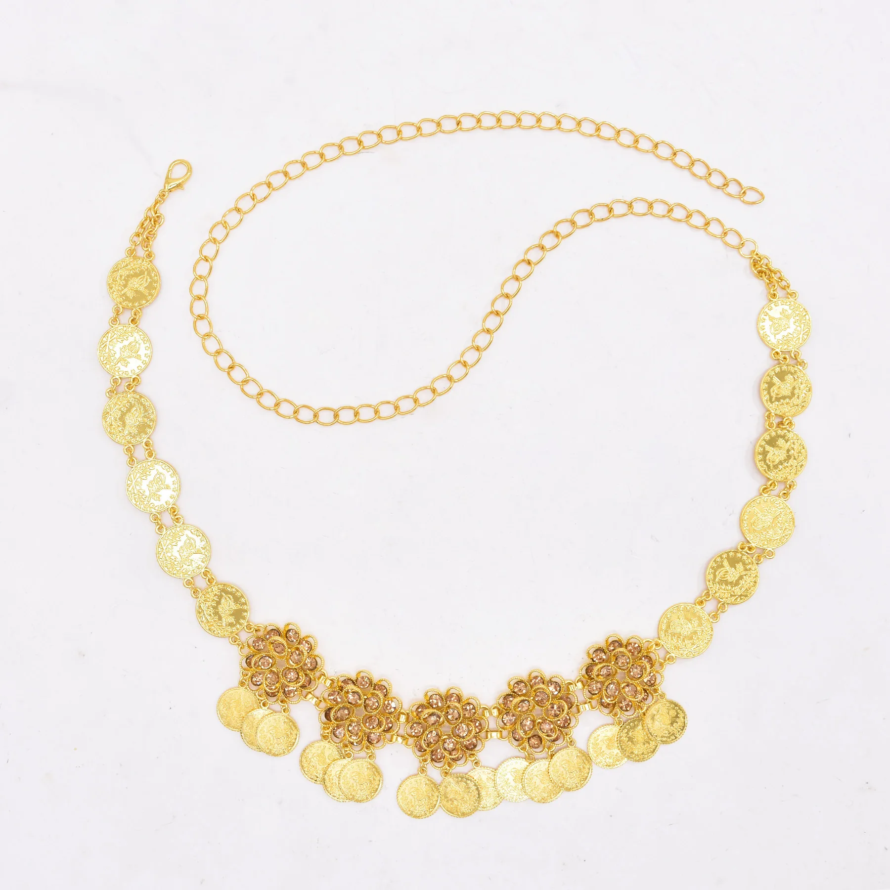 Trendy Rhinestone Flower Waist Chain For Women Gold Plated Coins Tassel Body Belt Ethnic Tribal Jewelry Afghan Kurdish Accessory - Image 3