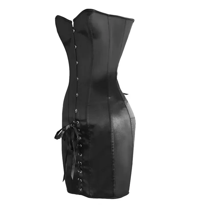 Women Overbust Corset Satin Lace Up Long Torso Bustier Top Sexy Waist Slimming Body Shaper Gothic Corsetto Plus Size Korsett - Image 3