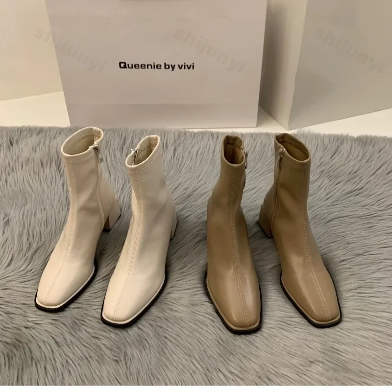 Short boots for women 2025 new spring and autumn single boots round toe raised waterproof platform bare boots for women - Image 4