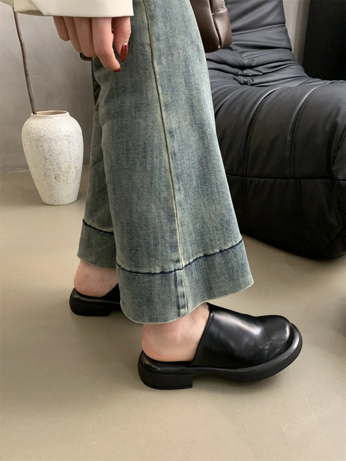 Mules For Women 2026 Cover Toe Ladies' Slippers Loafers Luxury Slides Mid Heel Spring Summer New Driving Closed Toe Half Slipper - Image 4