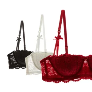 A B Cup Balconette Push Up Bra - Sexy Lingerie Half Cup, Enhance Cleavage, Soft Comfort Fit, Red/Black/White