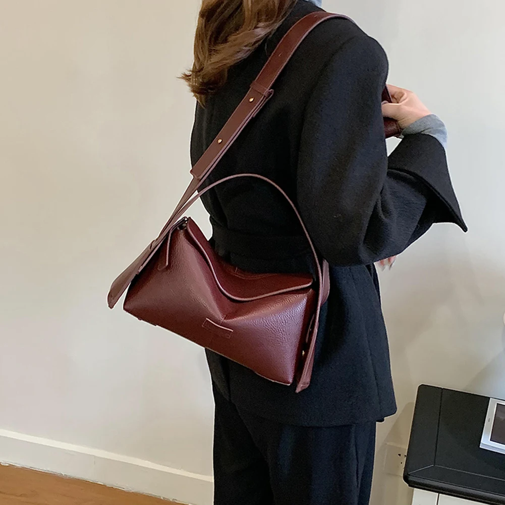 Shoulder Bags for Women PU Leather Horizontal Niche Crossbody Bag Large Capacity Casual Hobo Bag Solid Color Work Travel Purses - Image 3