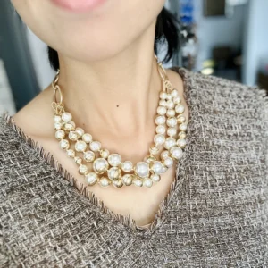 Layered Pearl Necklace for Women, Stackable Layers Jewelry with Statement Magnetic Brass Clasp
